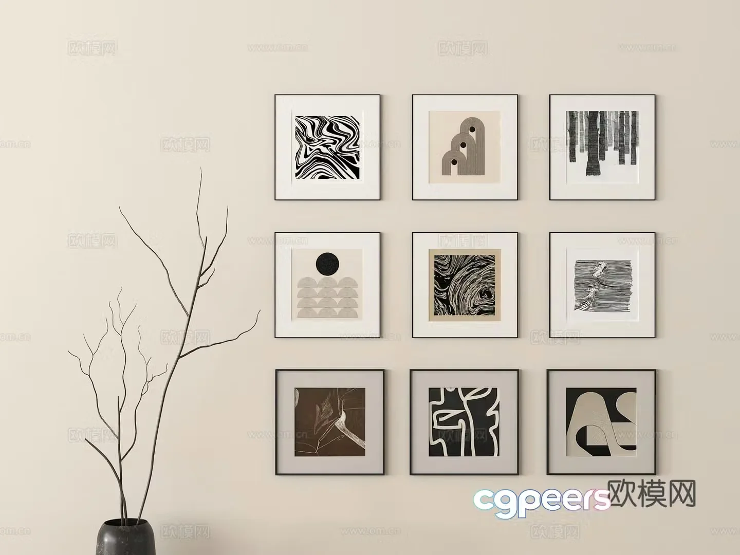Modern hanging painting combination Decorative hanging painting 3D model