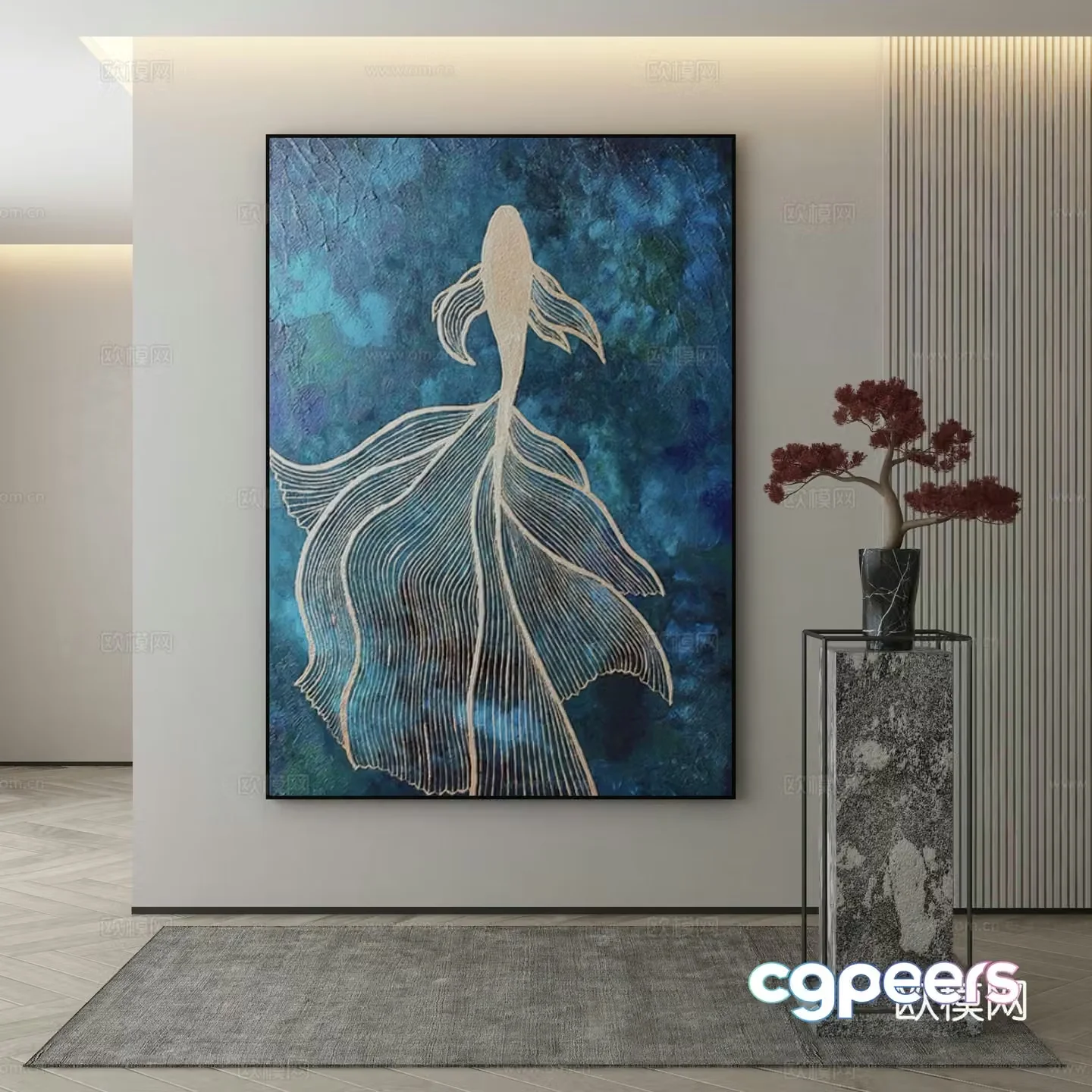 New Chinese style goldfish hanging painting decorative painting 3d model