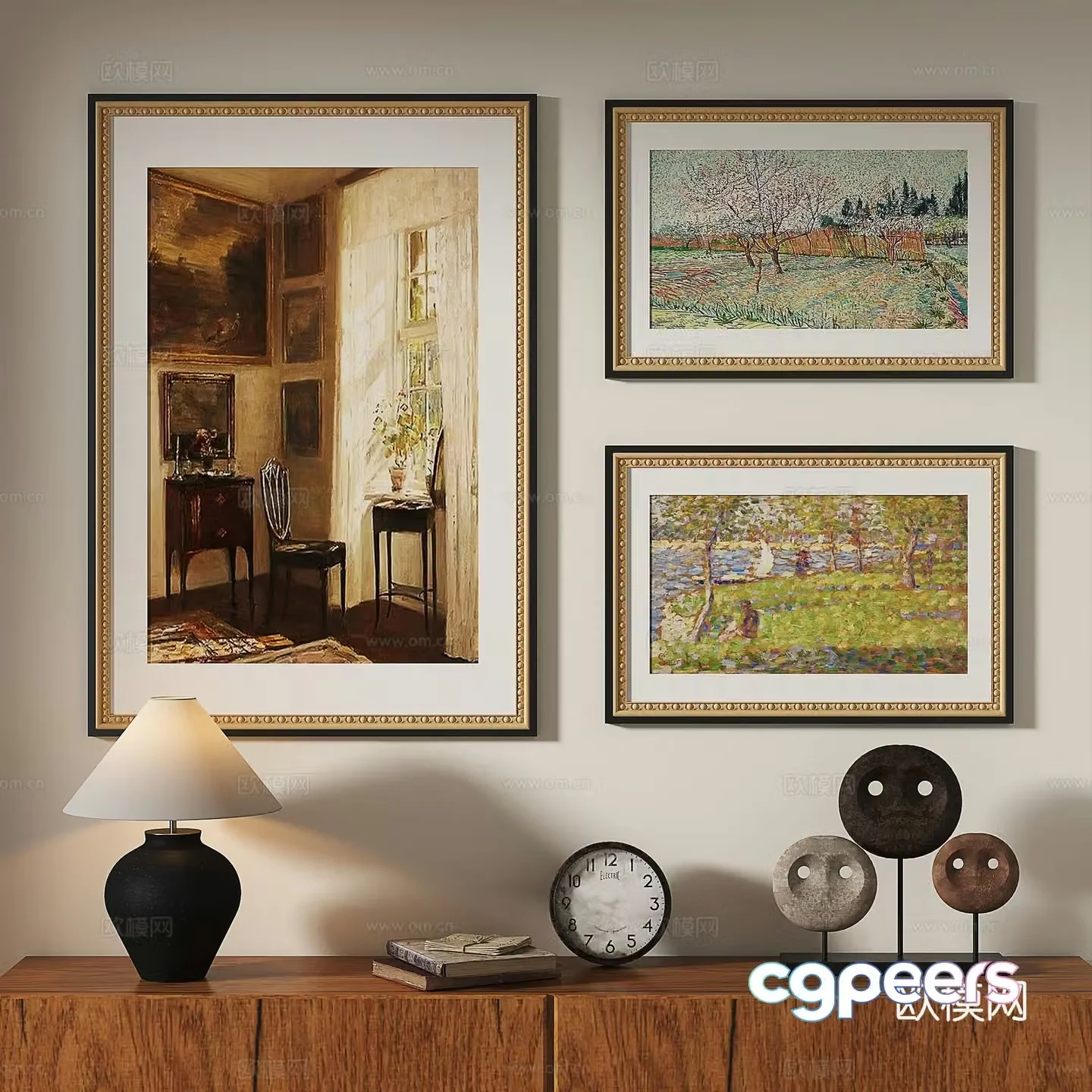 French retro light luxury simple medieval abstract nordic decorative painting 3d model