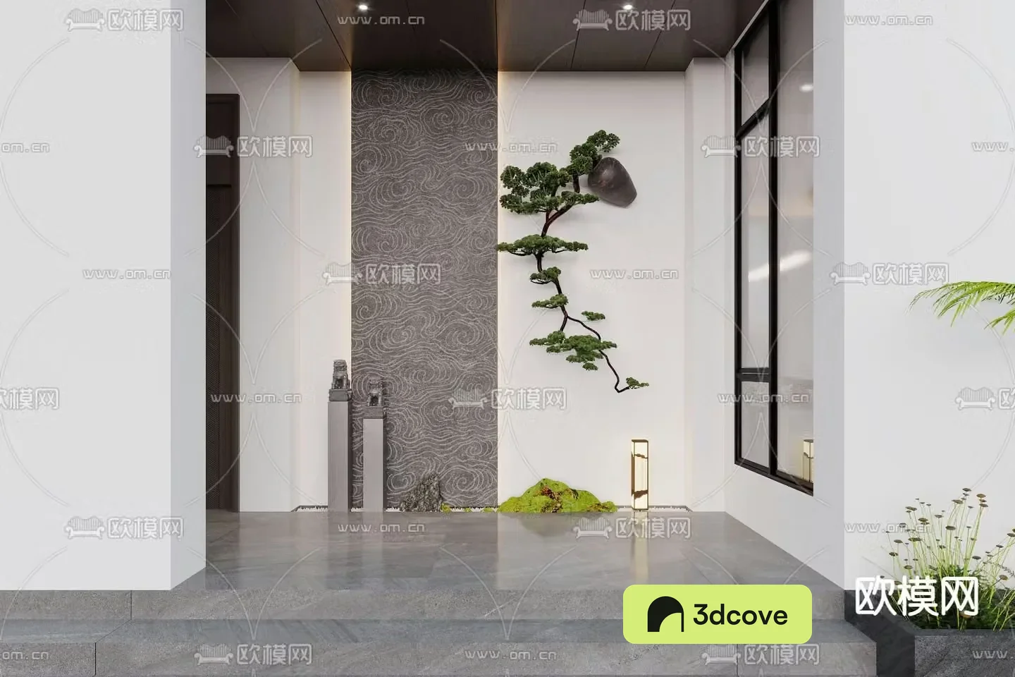New Chinese style entrance green plants landscaping sketch