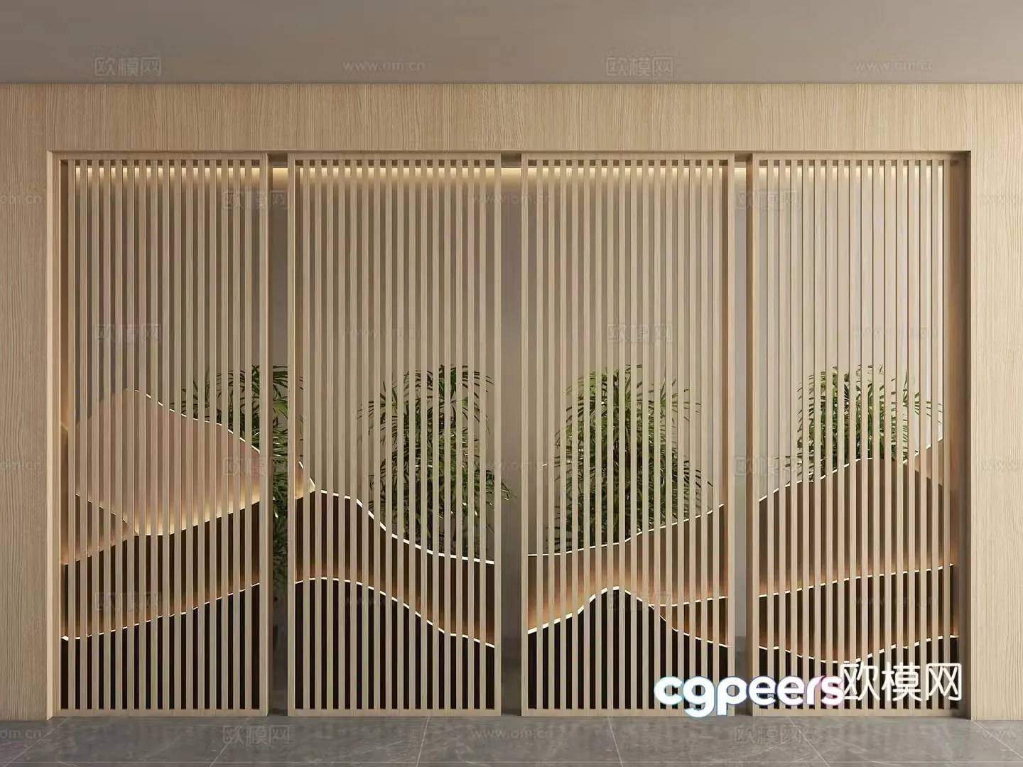 New Chinese style grille background wall landscape background wall landscape grille background wall ink painting background grid 3d model