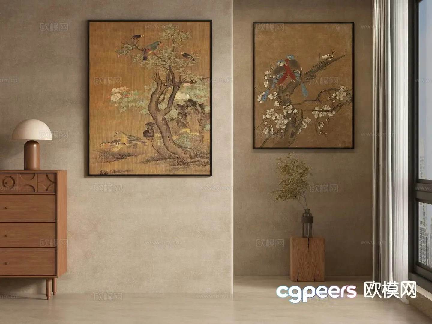 New Chinese style decorative painting flower and bird painting hanging painting 3D model