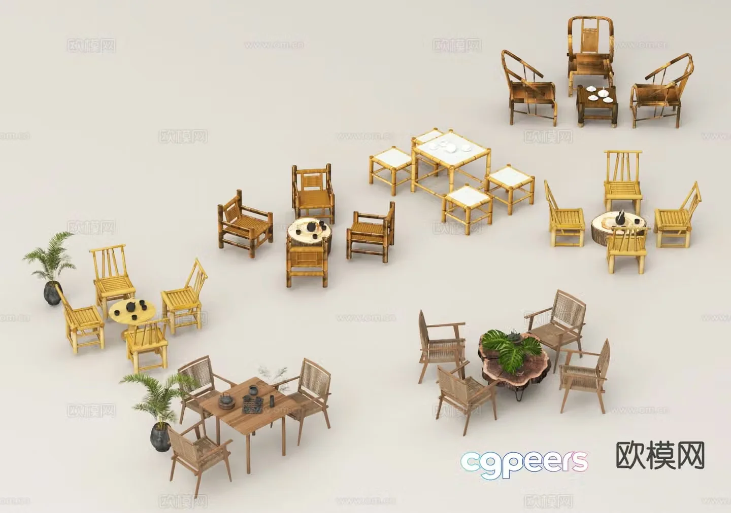 Chinese outdoor tables and chairs courtyard tables and chairs leisure tables and chairs 3D model