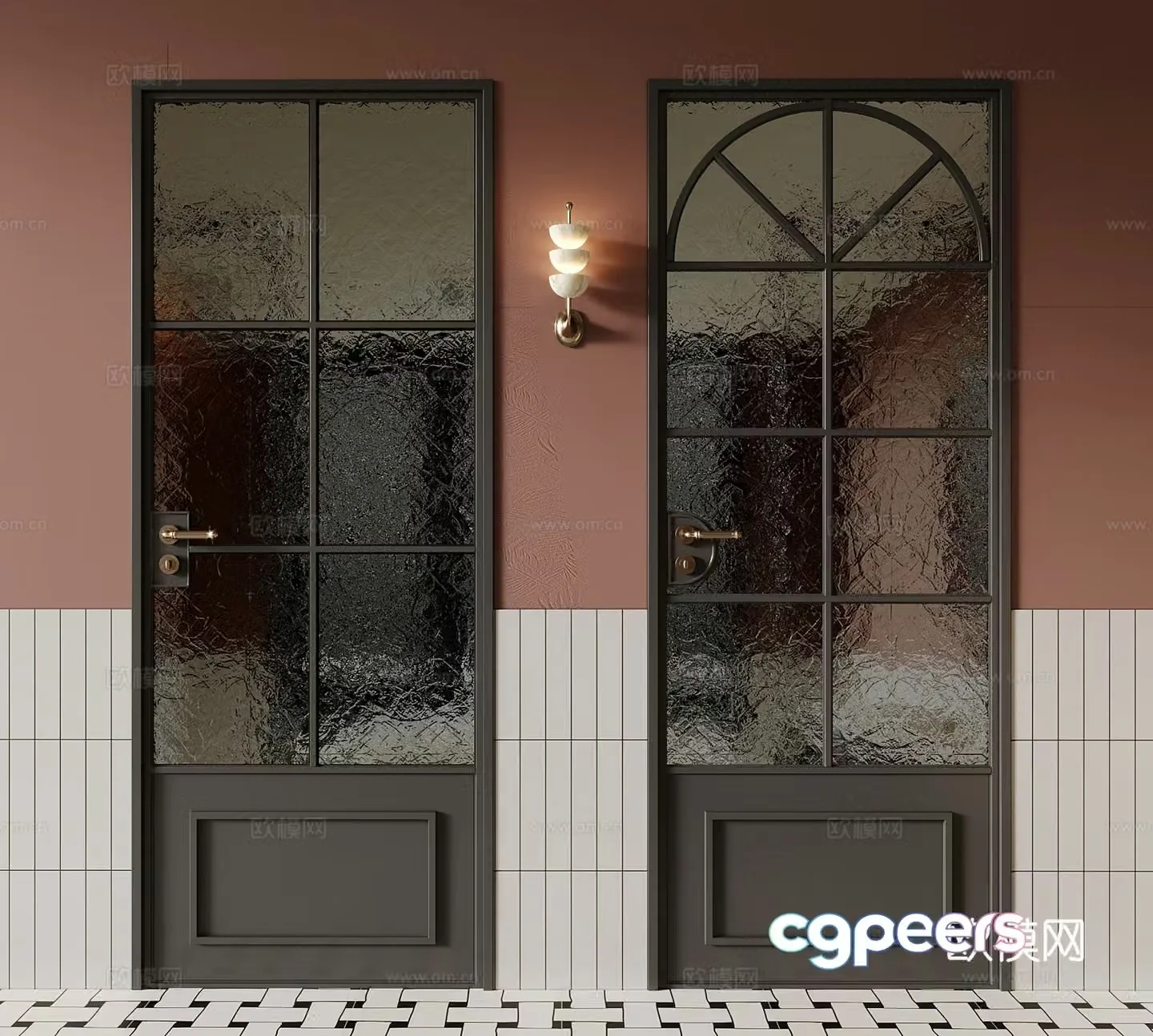 French kitchen and bathroom door glass door 3d model