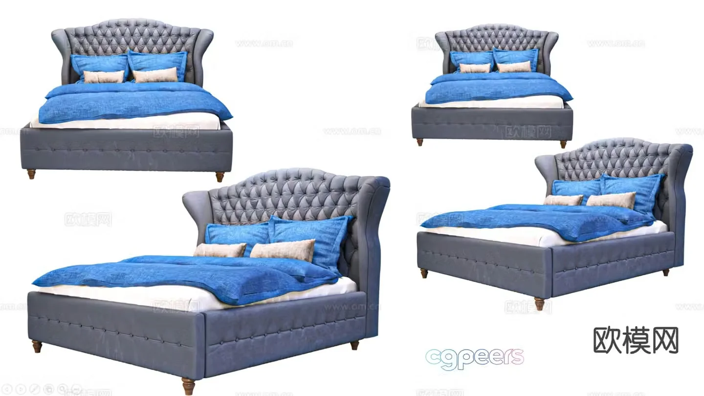 Simple European double bed 3d model