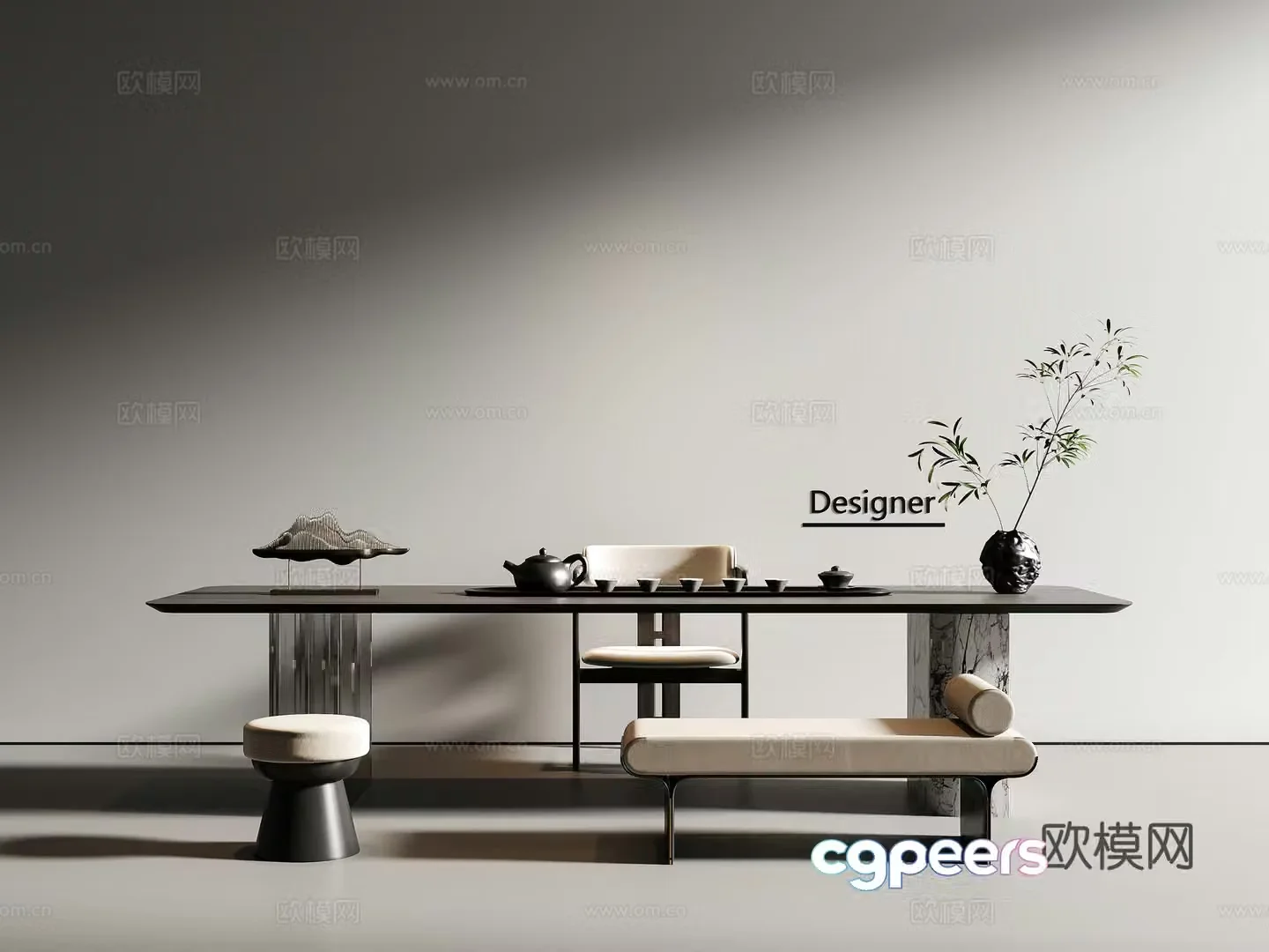 Modern simple tea table and chairs Tea table Tea chair Tea set Tea table Tea table Tea set combination 3D model
