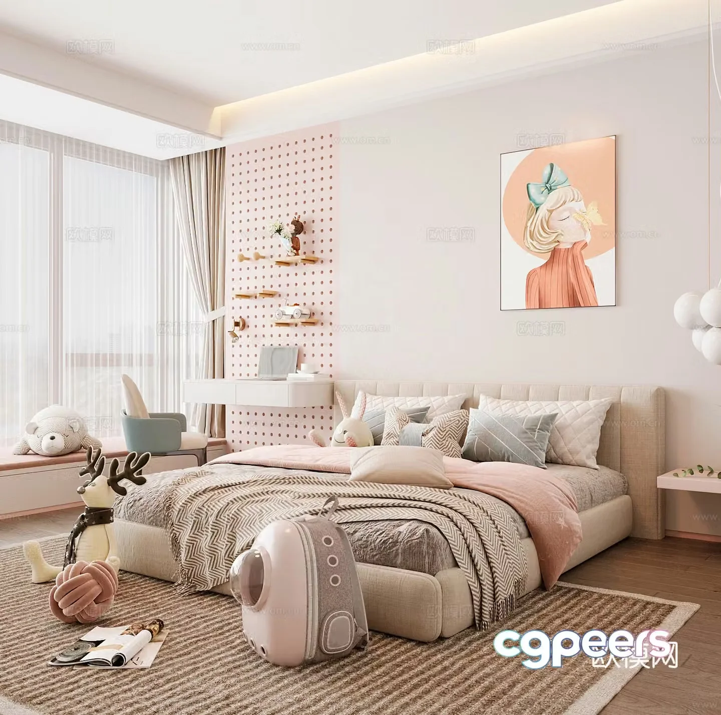 Modern children’s room boy’s room girl’s room children’s bed children’s wardrobe children’s desk 3d model