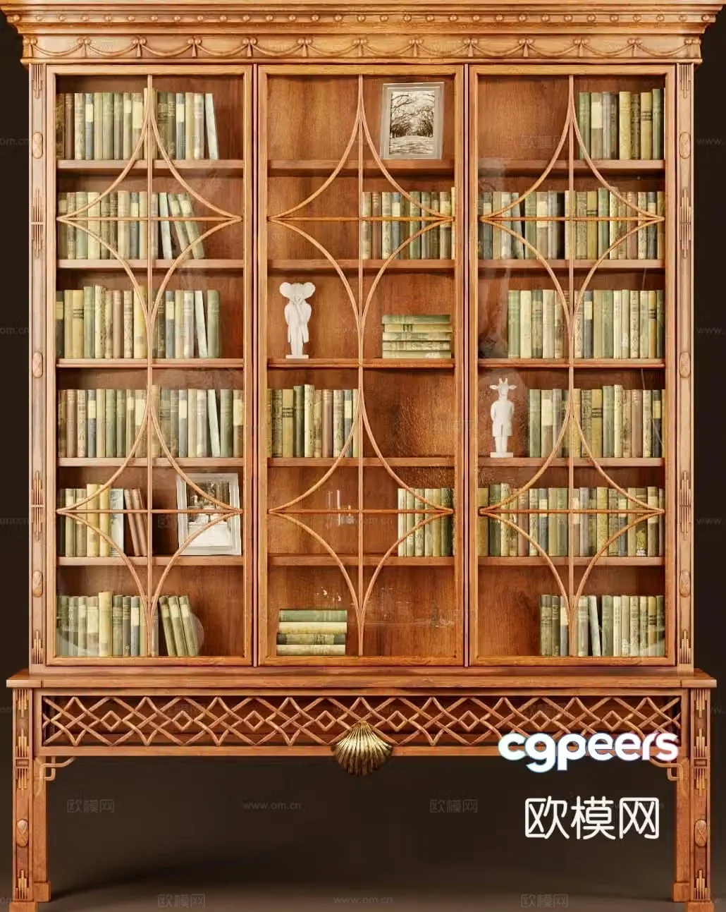 European solid wood bookcase glass bookcase 3d model