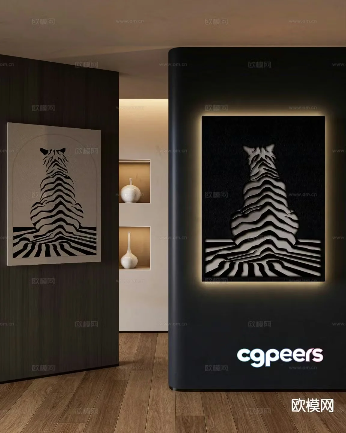 Tiger hanging painting black and white painting animal decorative painting 3d model