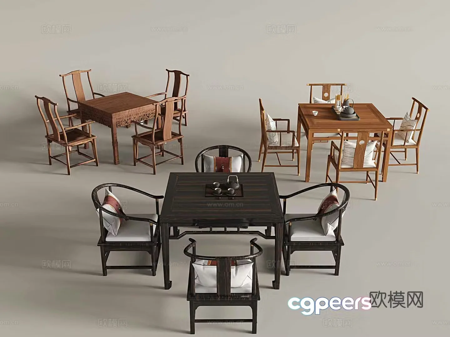 Chinese dining table and chairs Eight Immortals table 3D model