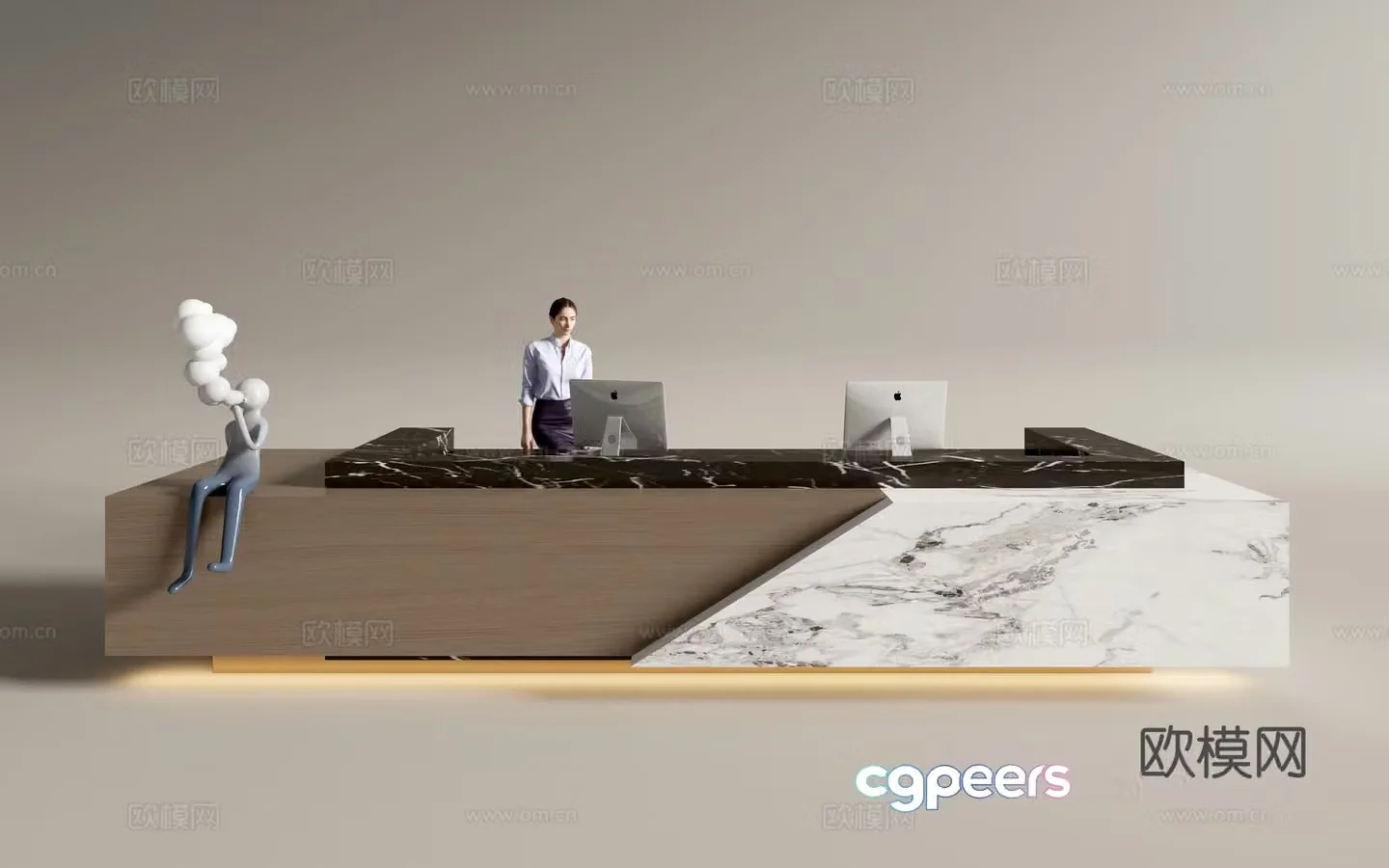 Modern company front desk reception desk service desk 3d model
