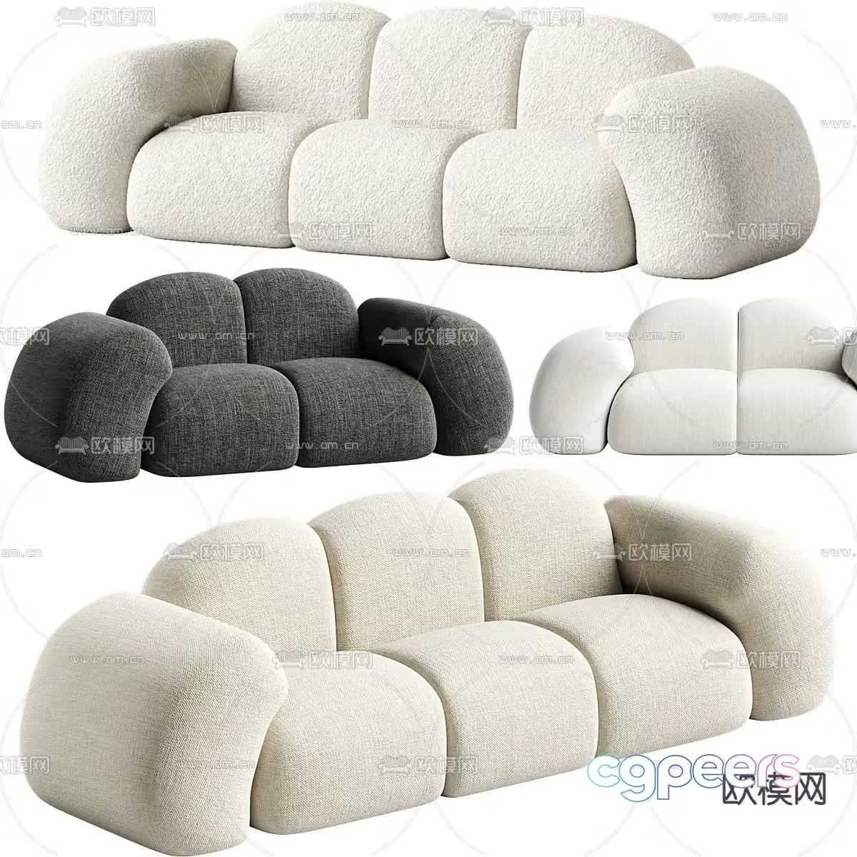 Cloud sofa double sofa multi-person sofa three-person sofa 3D model