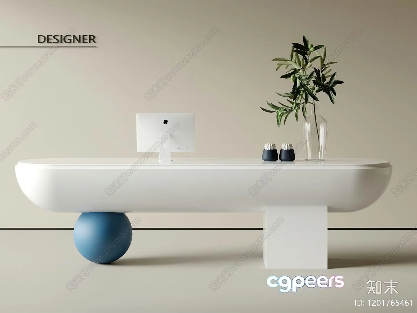 Modern White Desk 3D Model – 4491 – CORONA Render