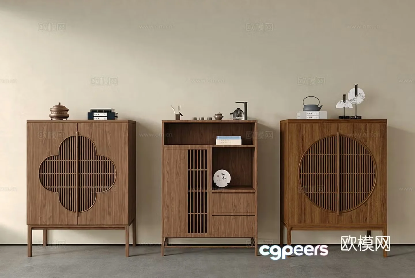 New Chinese-style solid wood storage cabinet decorative cabinet tea cabinet side cabinet 3D model