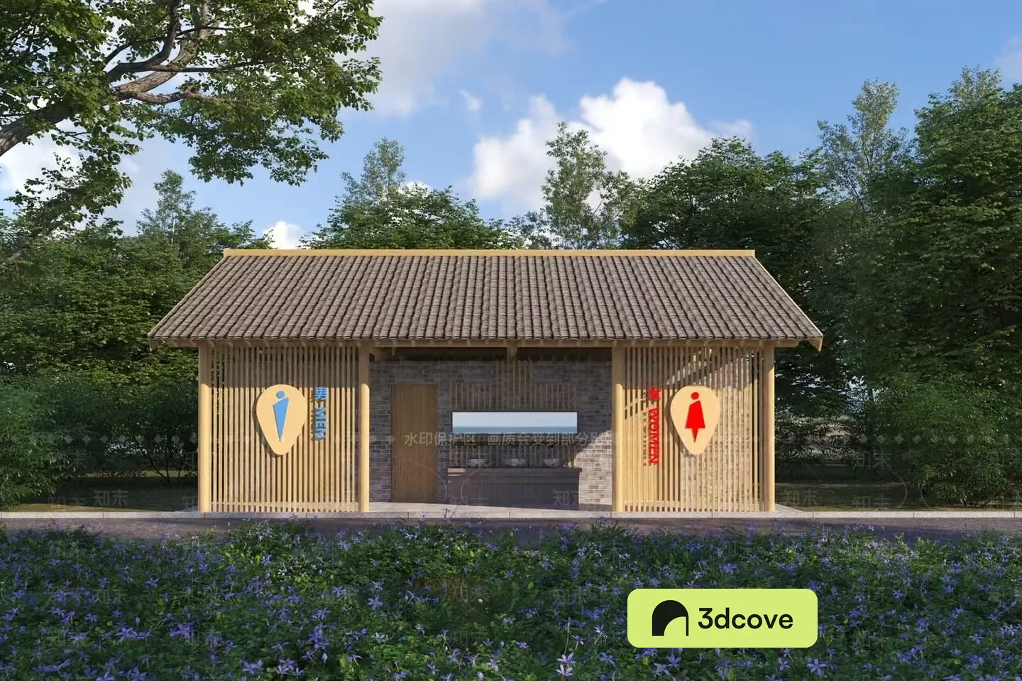 A Wooden Structure With A Tiled Roof