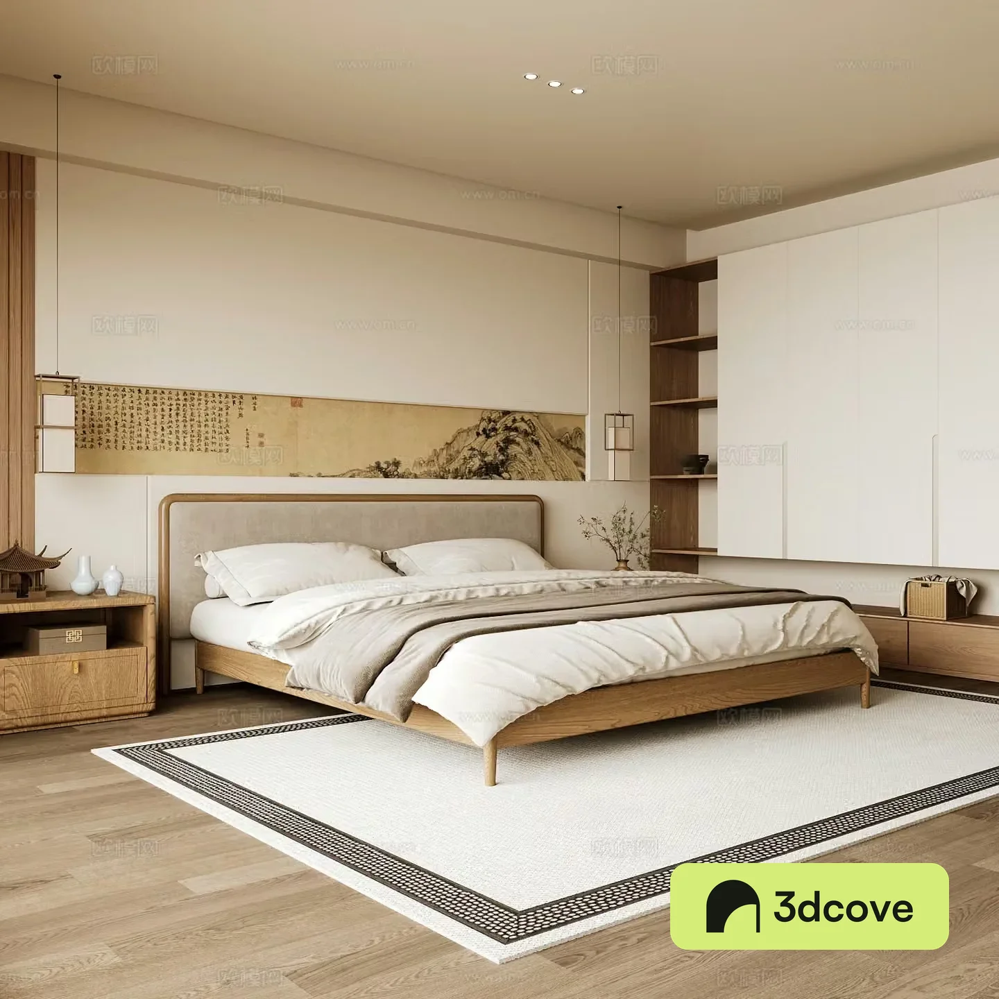 New Chinese style home bedroom Song family aesthetic bedroom Song style bedroom New Chinese style double bed New Chinese