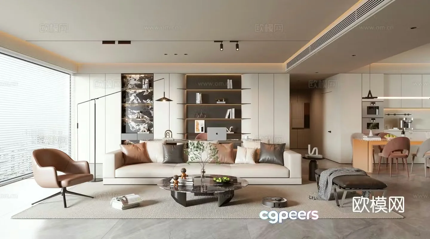 Modern living and dining room 3d model