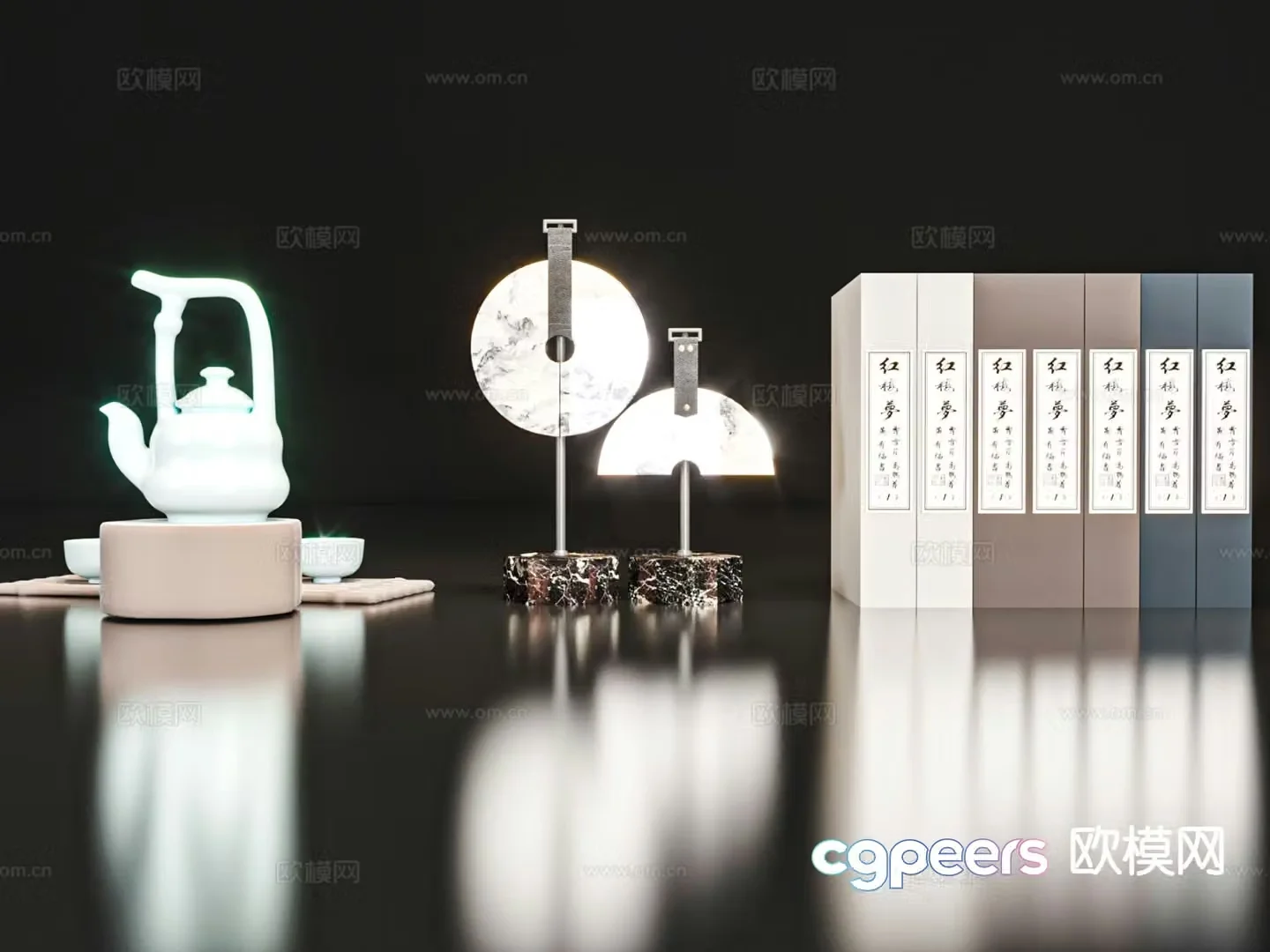 New Chinese style ornaments books teapot 3d model
