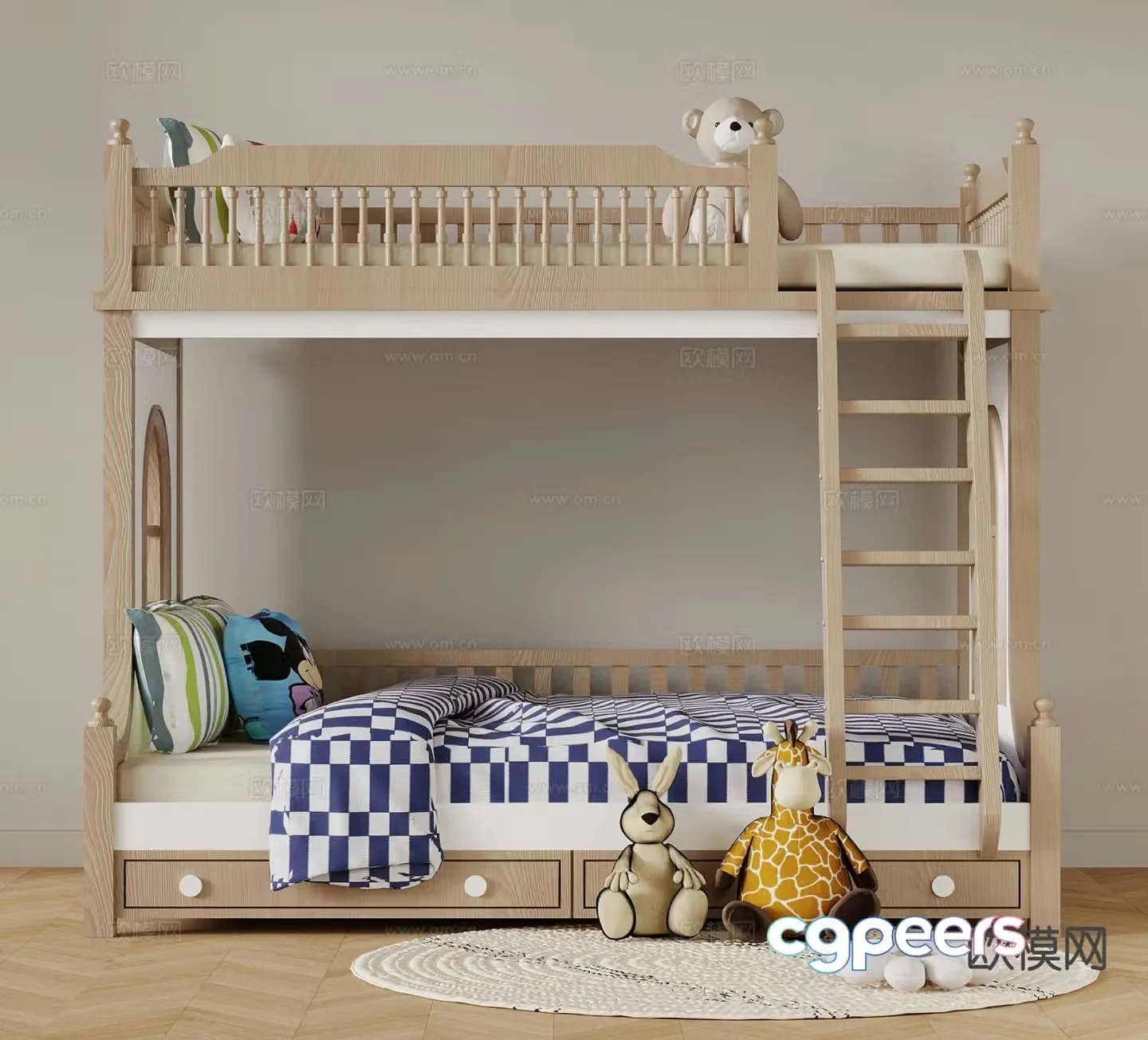 Nordic children’s bed bunk bed 3d model