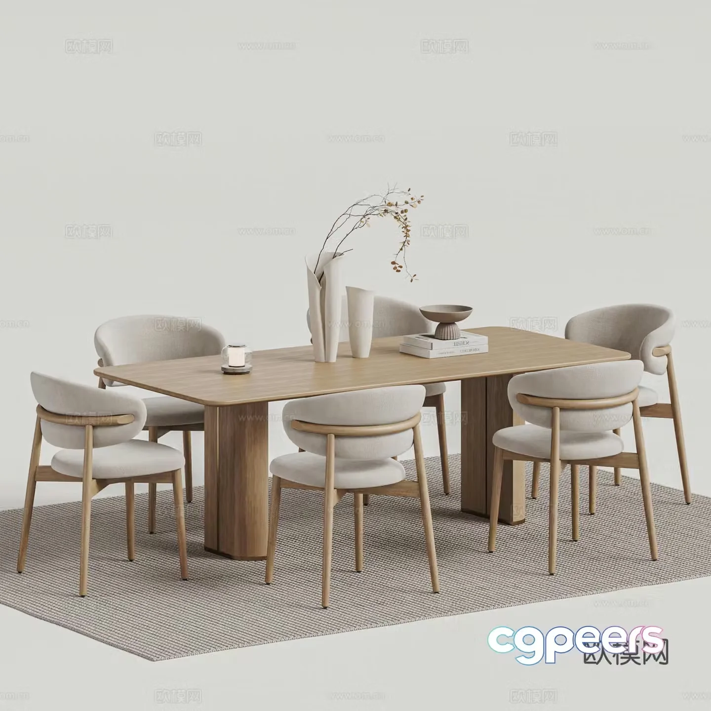 Log-style dining table and chair combination 3D model