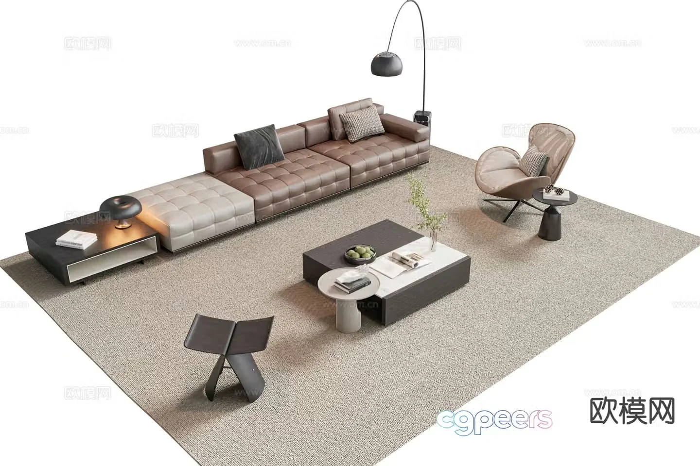 Italian style sofa combination sofa coffee table combination sofa stool 3d model