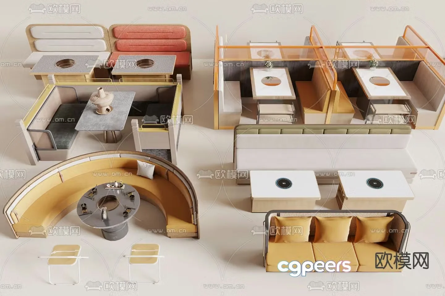Card seat sofa curved card seat restaurant card seat 3D model