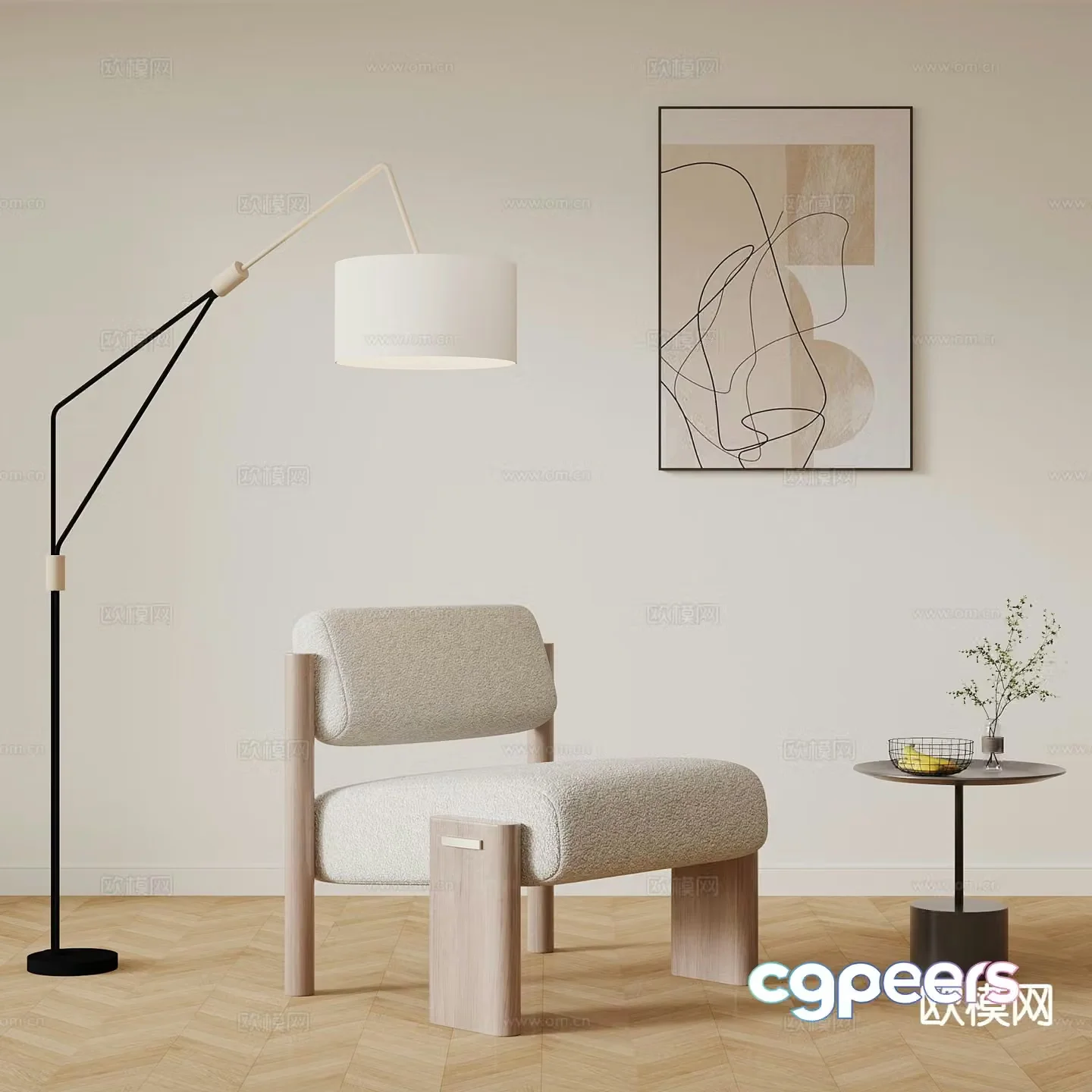 Cream style leisure chair 3d model