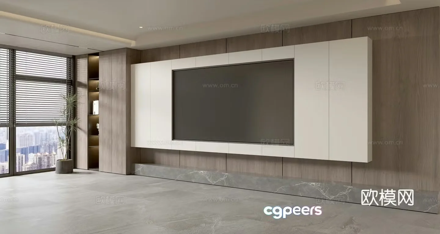 Modern simple living room light luxury TV background wall full wall TV cabinet 3D model