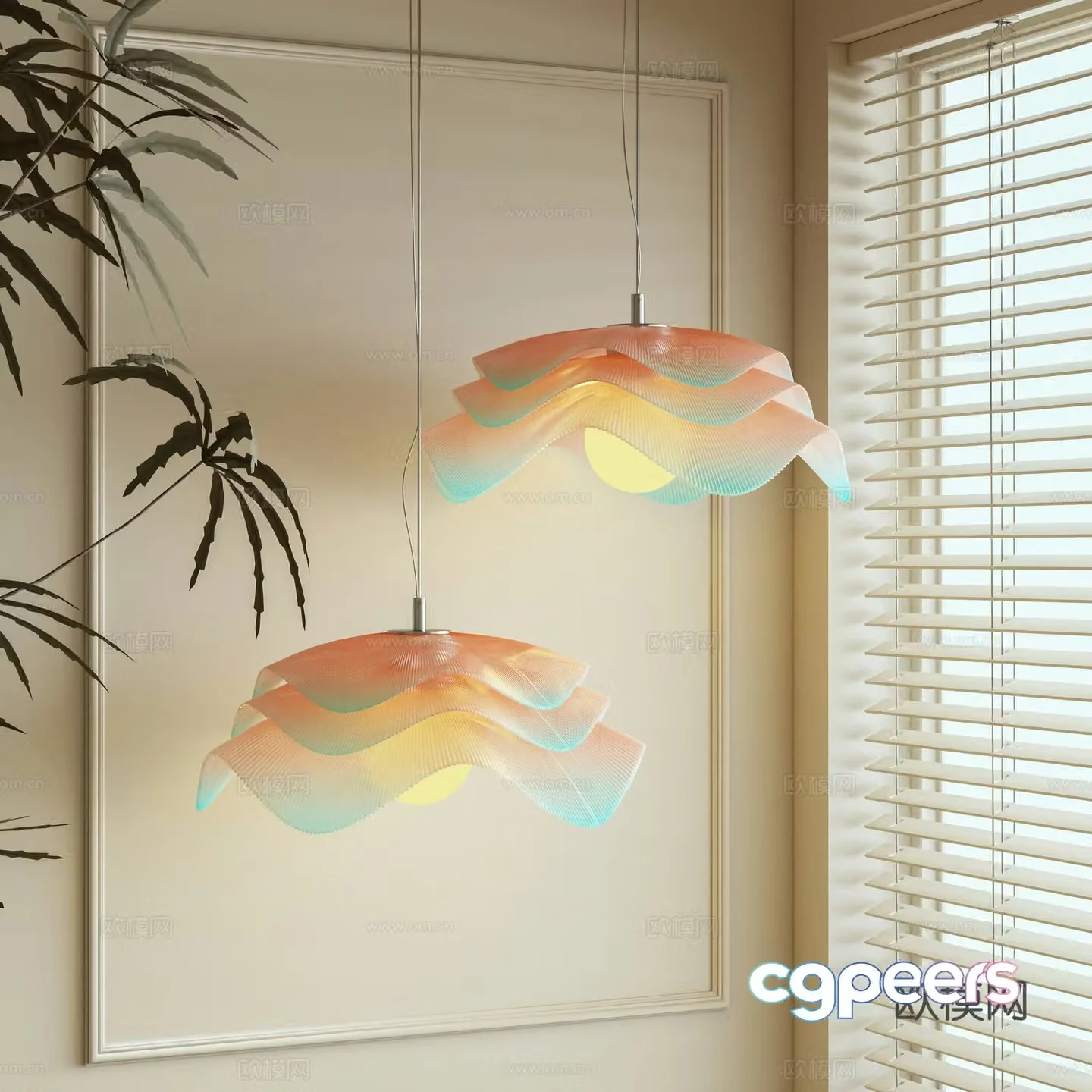 Creamy wind chandelier 3d model