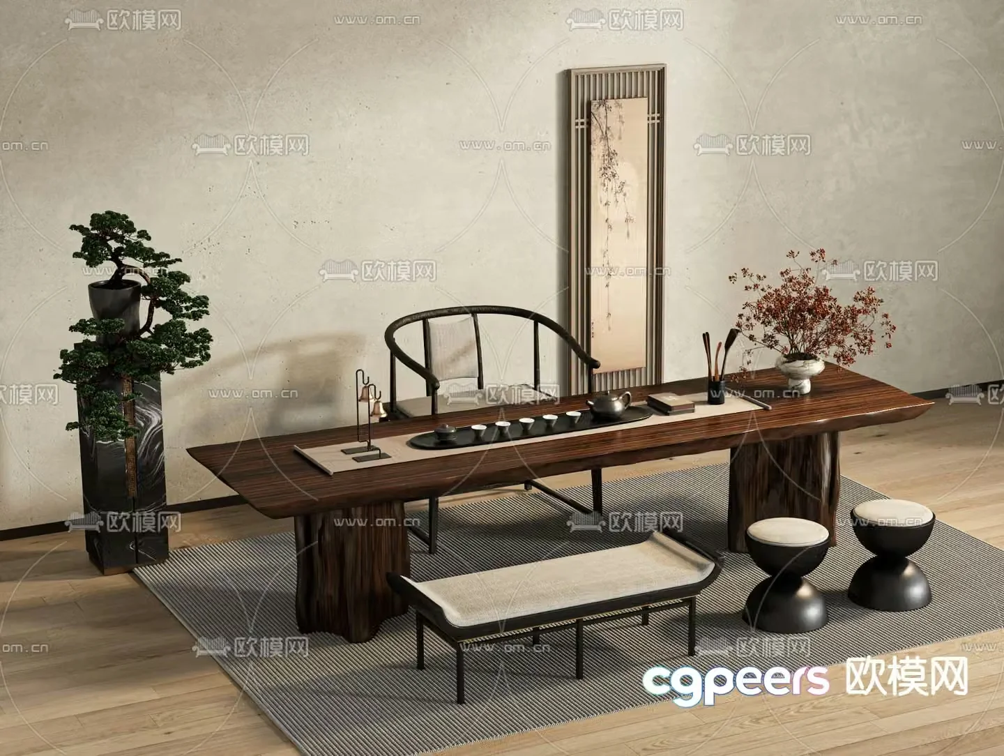 New Chinese style tea table tea table 3d model