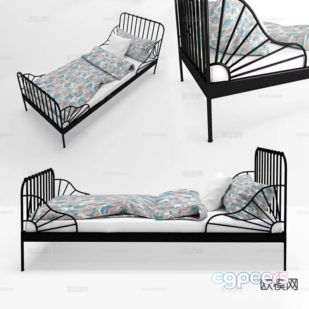 Iron single bed 3d model