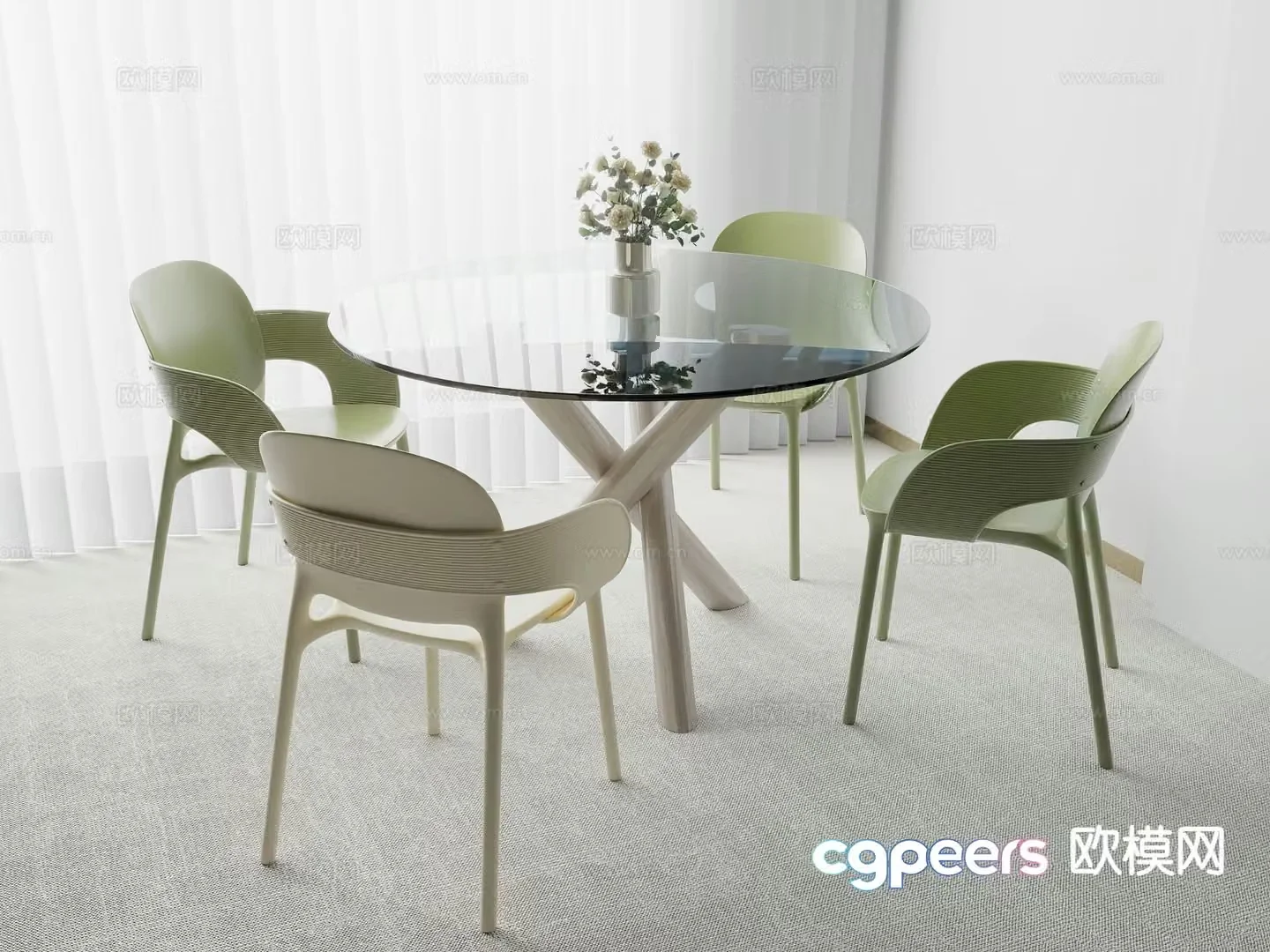 Modern dining table and chairs glass round table 3d model