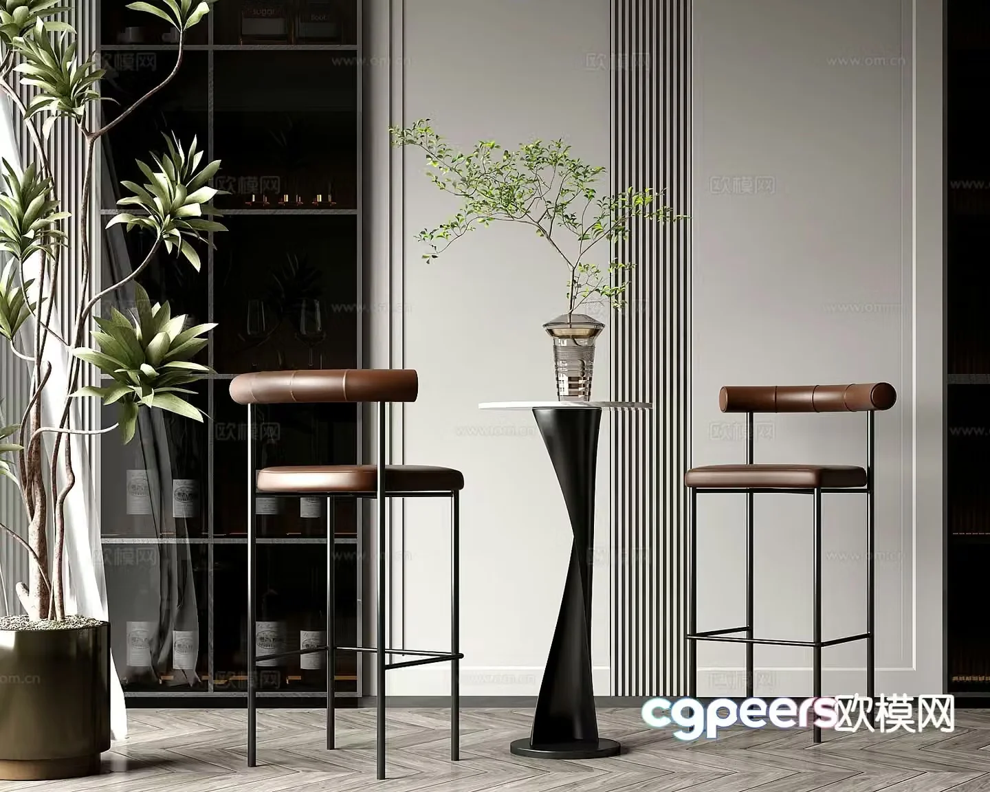 Light luxury wine tasting area bar counter bar chair 3D model