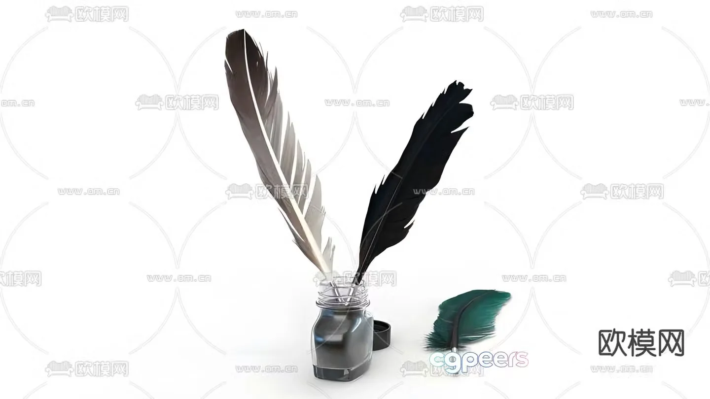 feather bottle ink 3d model