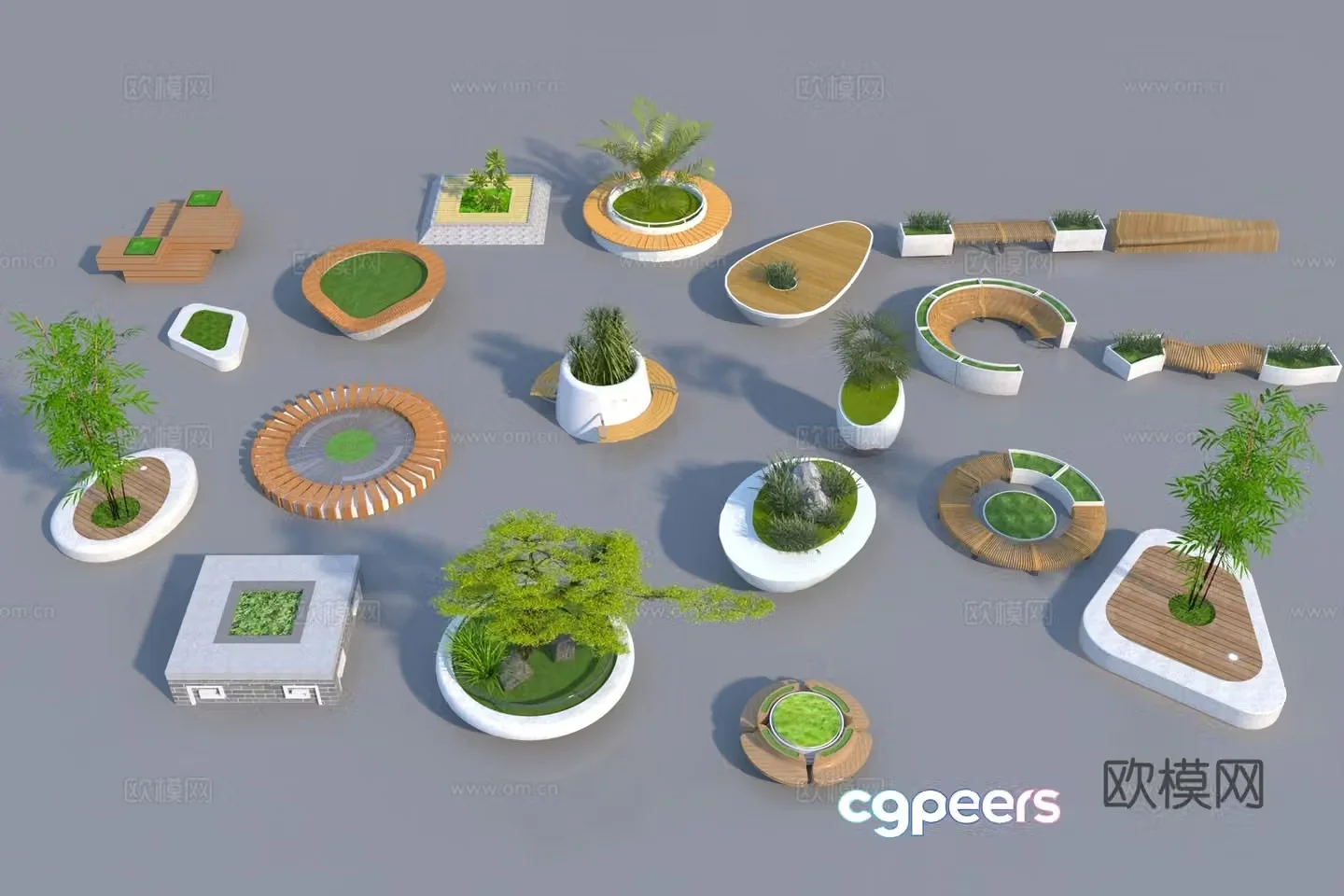 Modern tree pond flower pond combination 3D model