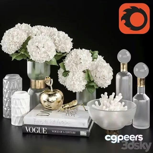 3ds Max Free – Decoration Set 32 frozen glass and Hydrangea