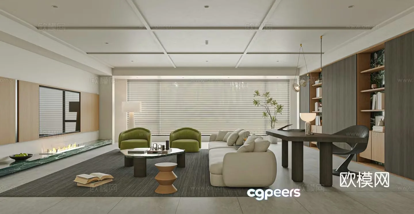 Modern living room sofa single chair coffee table 3d model
