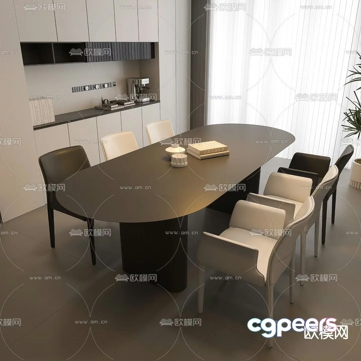 Modern dining table and chairs long dining table and chairs 3d model