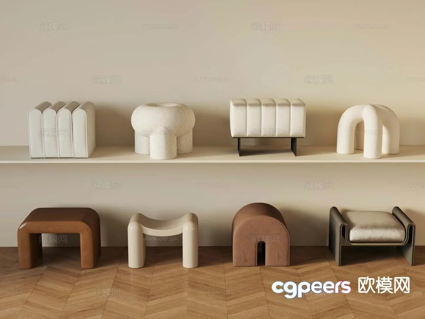 Cream style stool sofa stool shoe changing stool 3D model