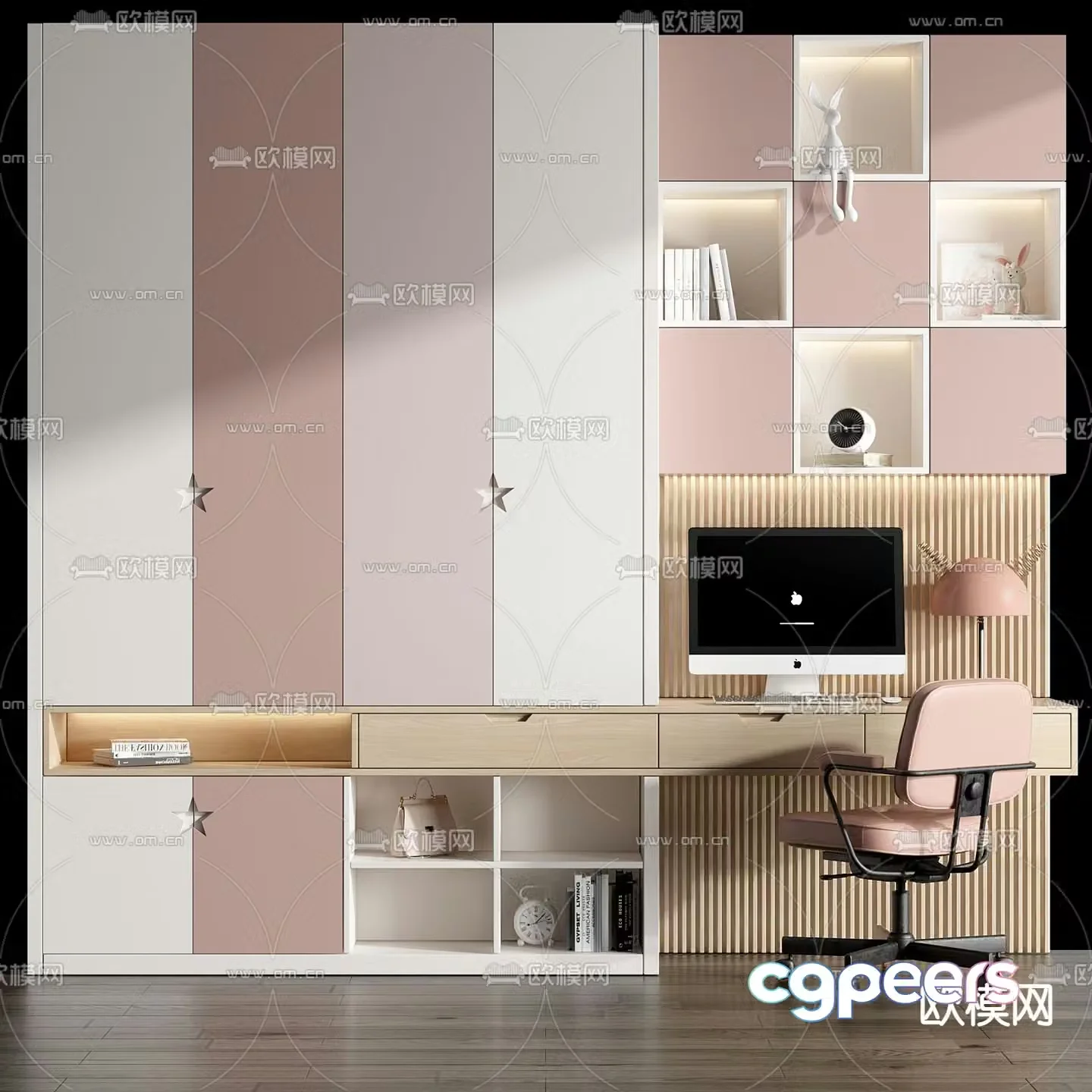 Modern children’s bookcase desk 3d model