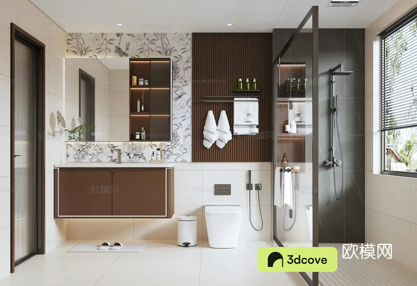 Modern medieval style bathroom cabinet toilet towel rack sliding door shower