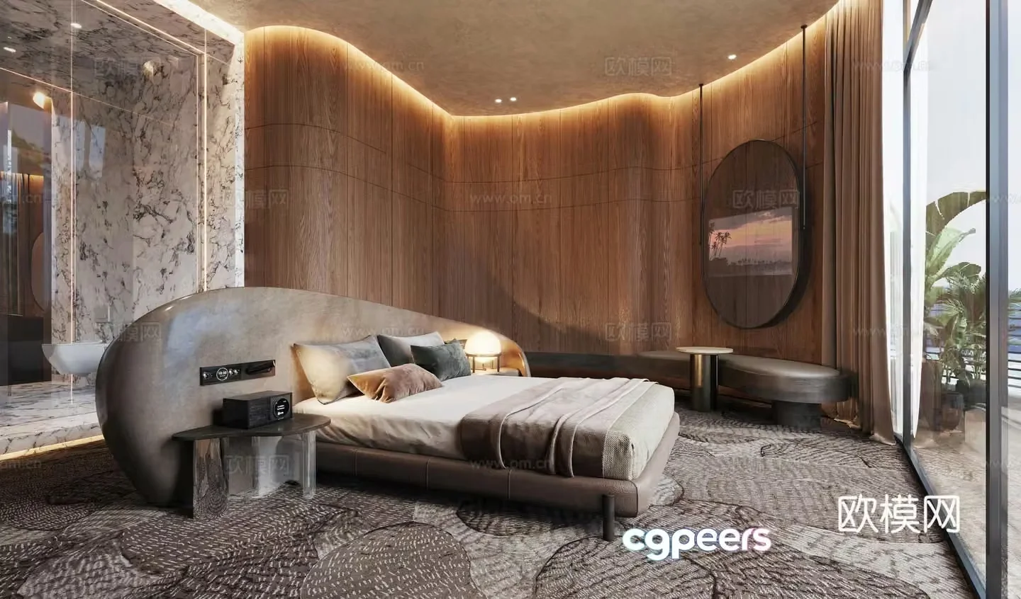 Modern light luxury hotel room 3D model