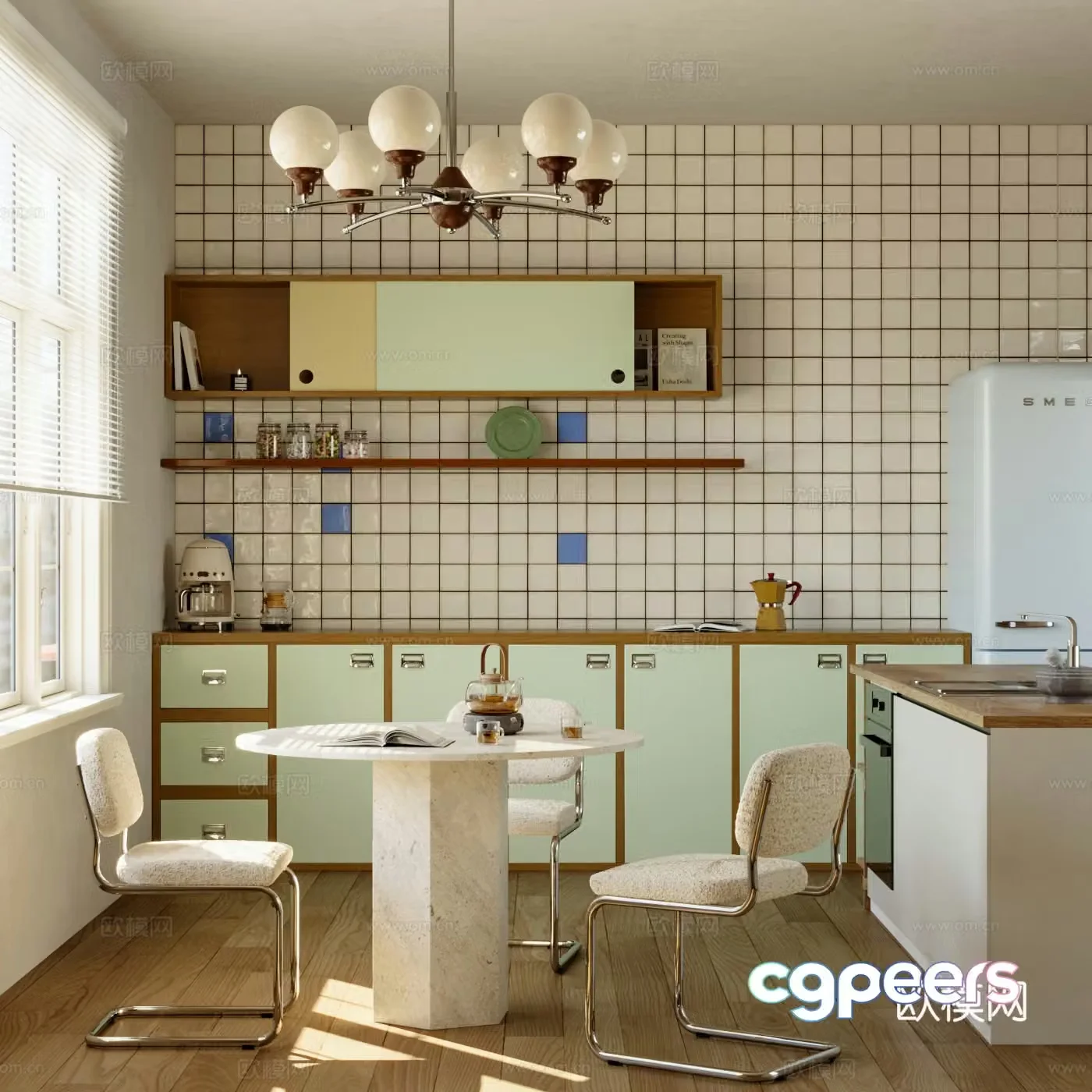 Middle style restaurant kitchen 3d model