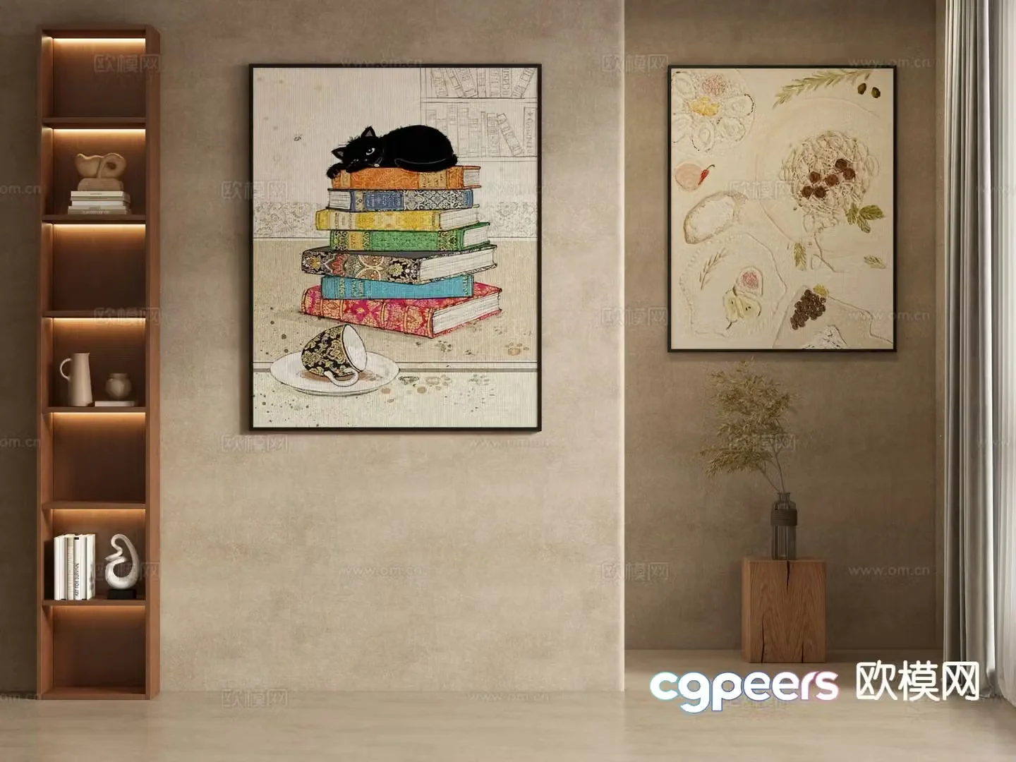 Wabi-sabi style decorative painting hanging painting cartoon book painting 3D model