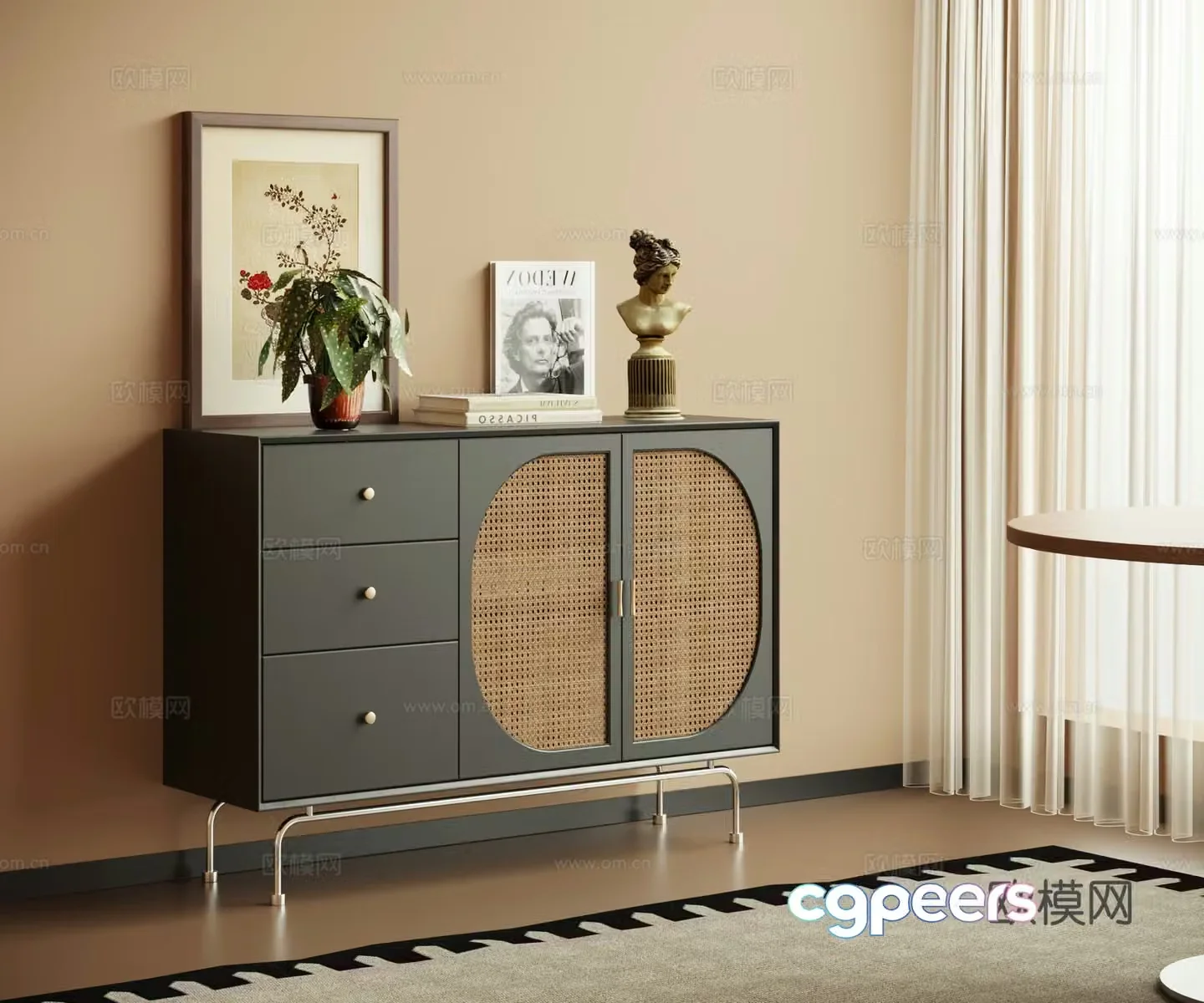 French retro style entrance cabinet end view cabinet 3D model