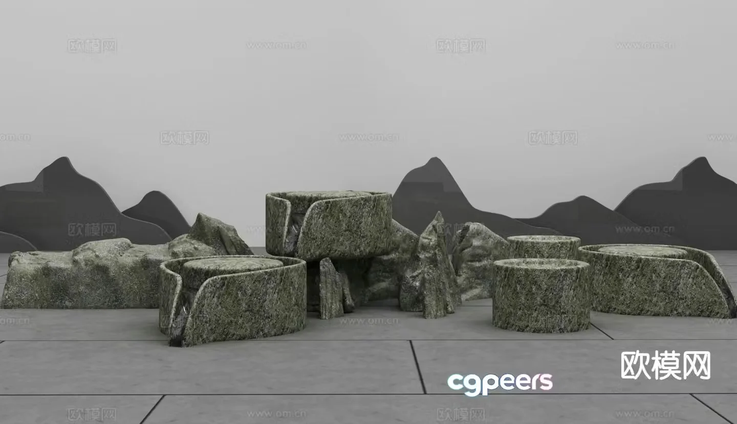 Chinese sketch graphite stone 3d model