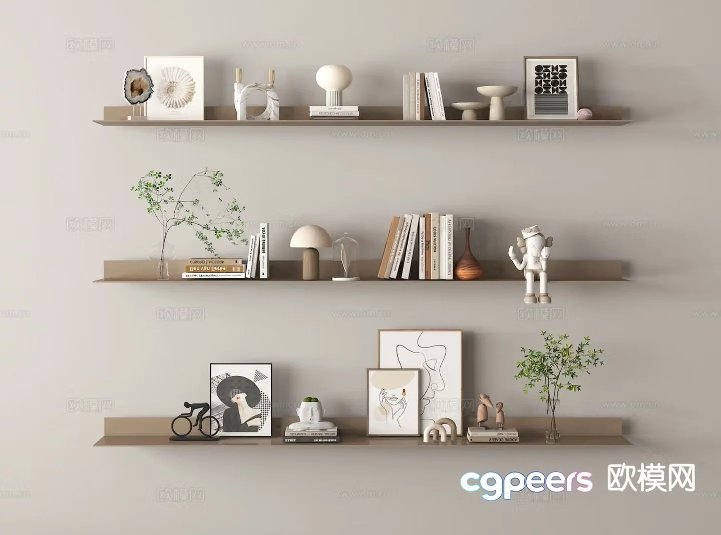 Modern decorations tableware books vases 3D model
