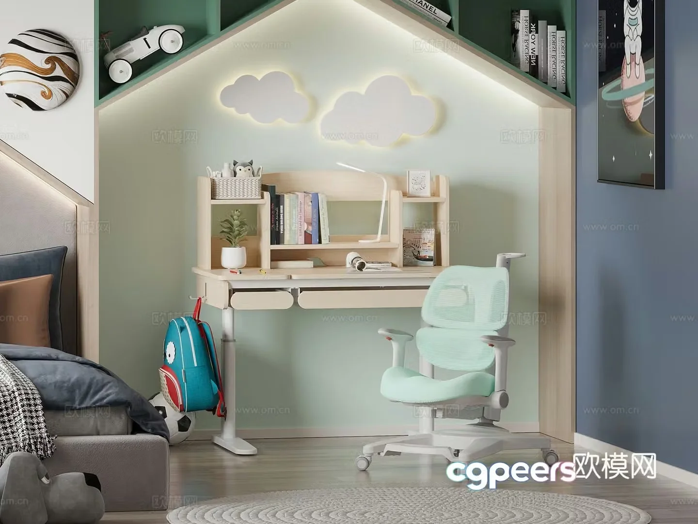 Children’s room children’s learning desk and chair 3D model