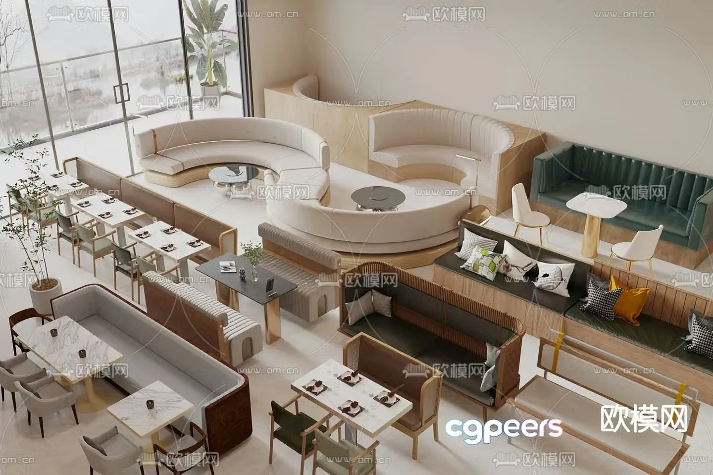 Card seat sofa curved card seat commercial dining table and chairs 3D model