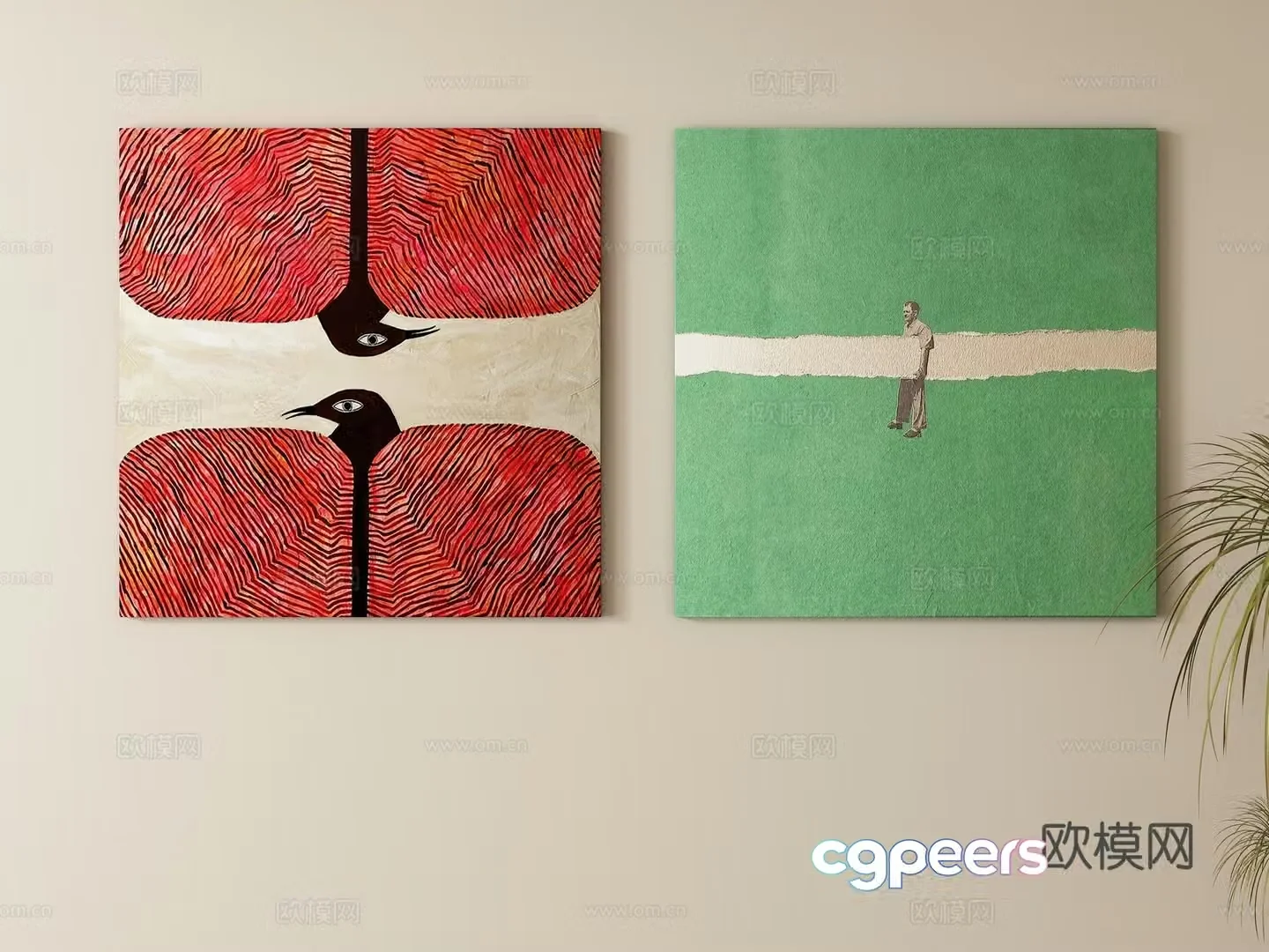 Modern cream style decorative painting hanging painting 3d model
